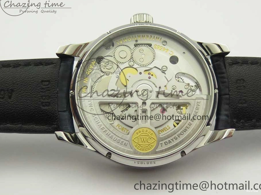 MIROTIME 0506 Portuguese Tourbillon IW5046 SS ZF Best Edition White Dial Blue Markers on Blue Leather Strap Fashionable 7149